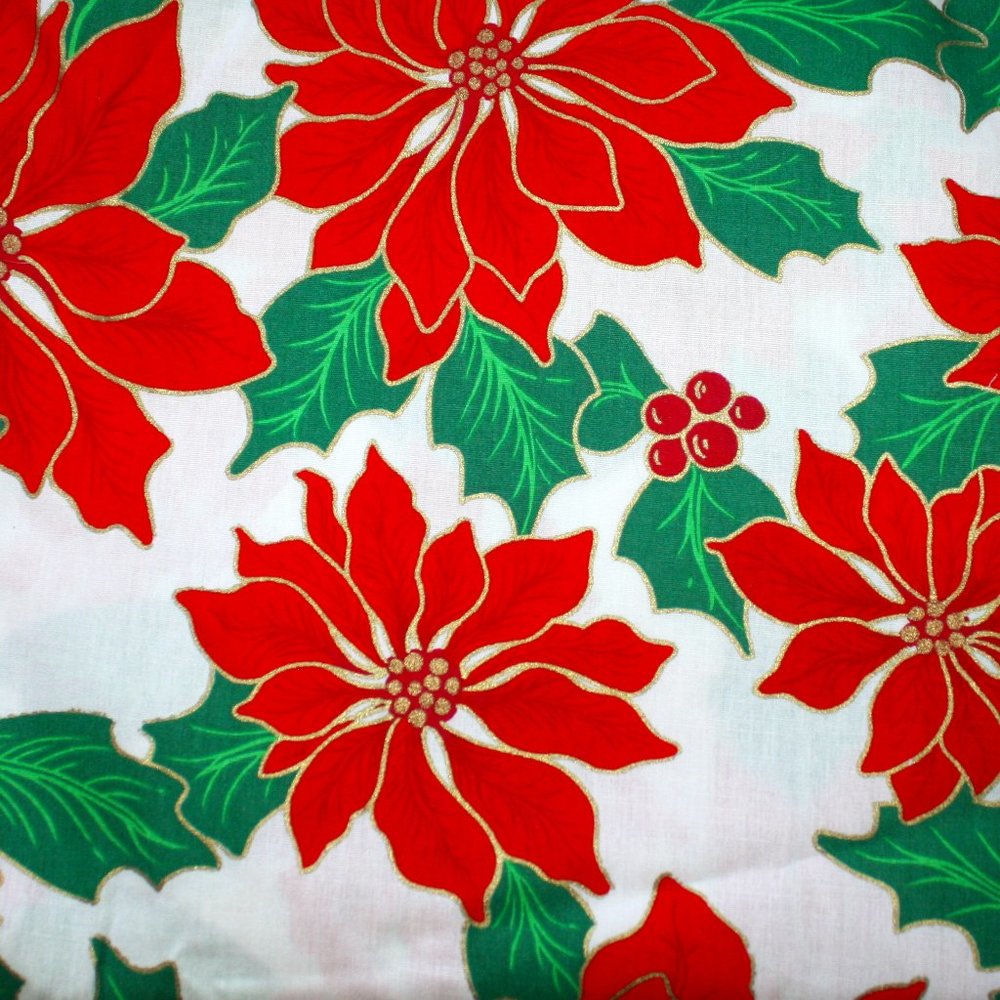 FABRIC #1211 - Cotton - Christmas Poinsettia Floral Print Holiday Winter 1+ yds